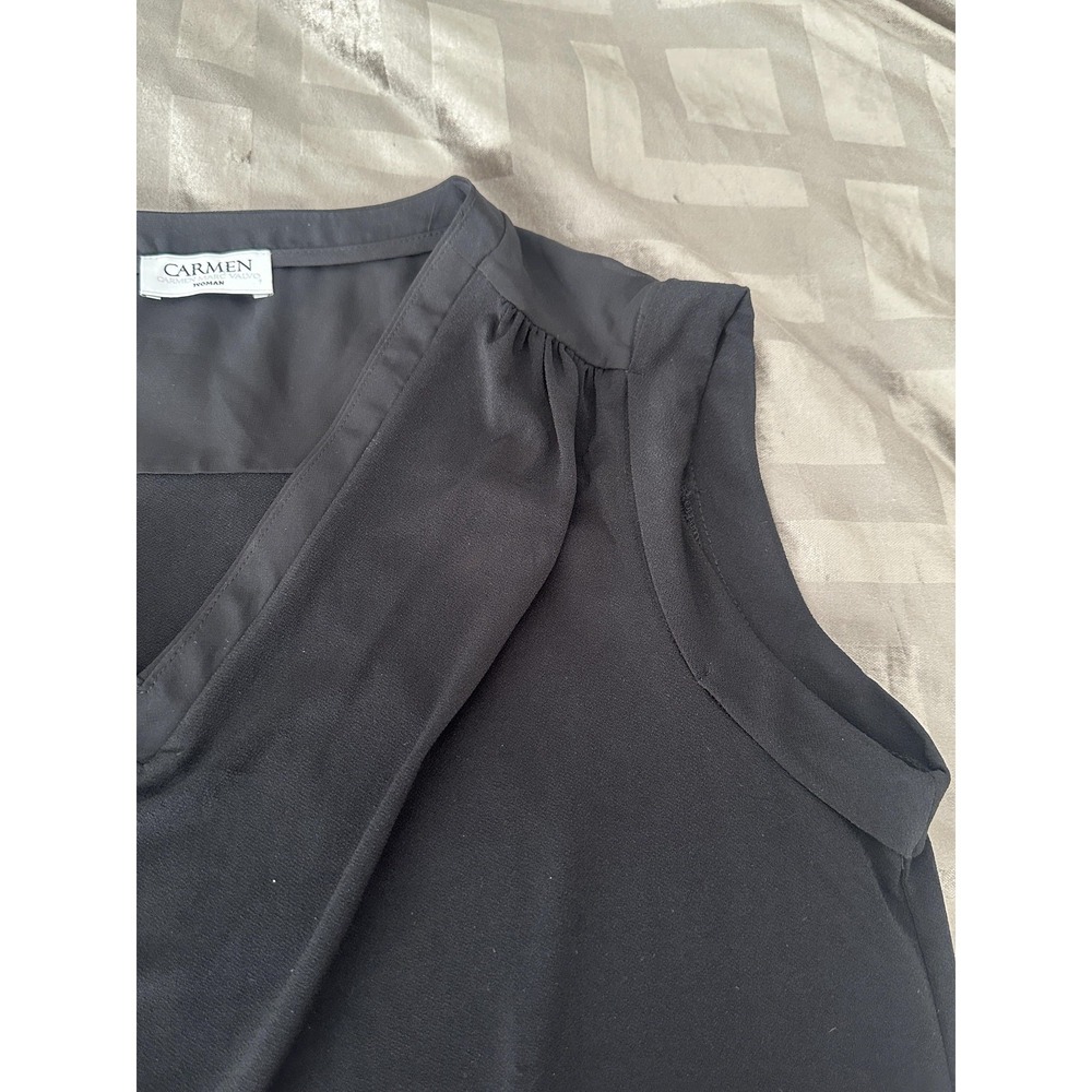 Carmen Marc Valvo Woman Shirt Womens 0X Black V Neck Sleeveless Sheer Hem Blouse - Picture 5 of 14